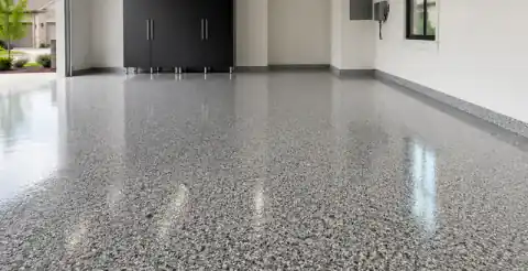 Garage with a gray full-flake floor coating