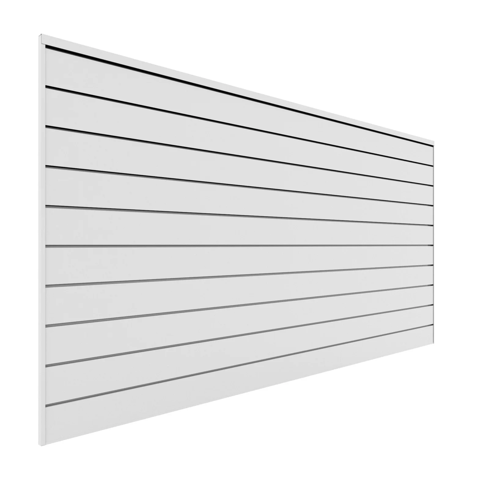 White PVC slatwall panel with horizontal accessory channels