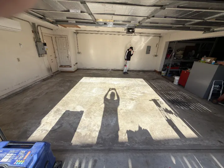 Garage floor before coating in Irving, Texas