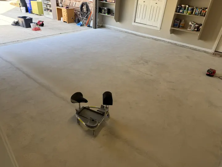 Grinding photo of the garage floor coating project in Colleyville, Texas.