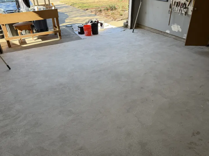 Grinding photo of garage floor coating project in Euless, Texas.