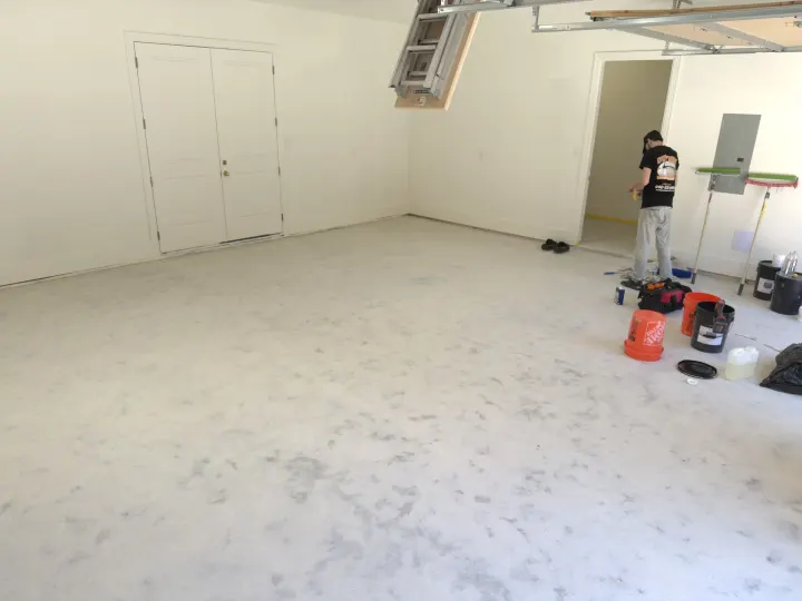 Grinding photo of the garage floor coating project in Fort Worth, Texas.