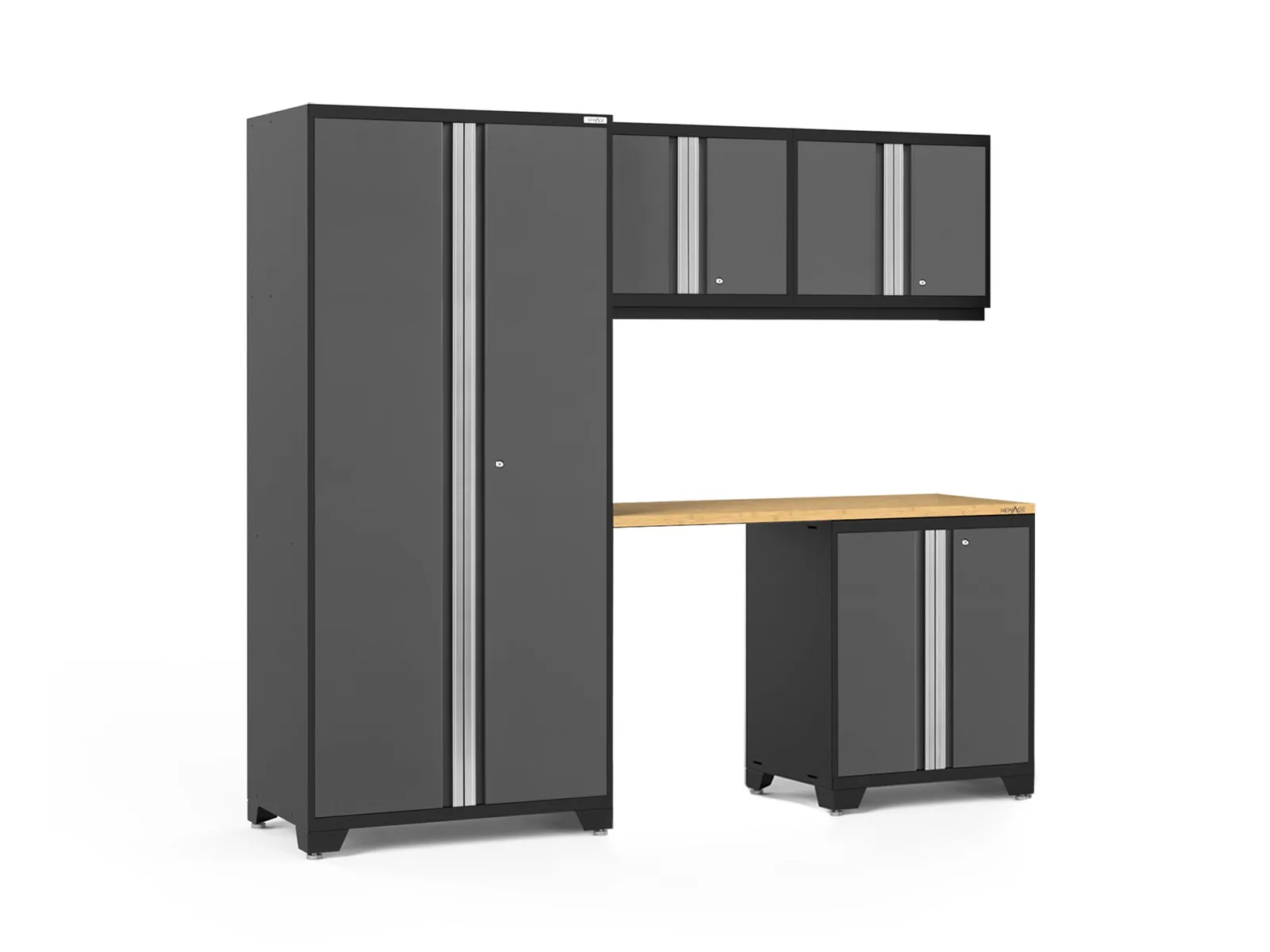 Gray heavy-duty five-piece cabinet set with bamboo worktop